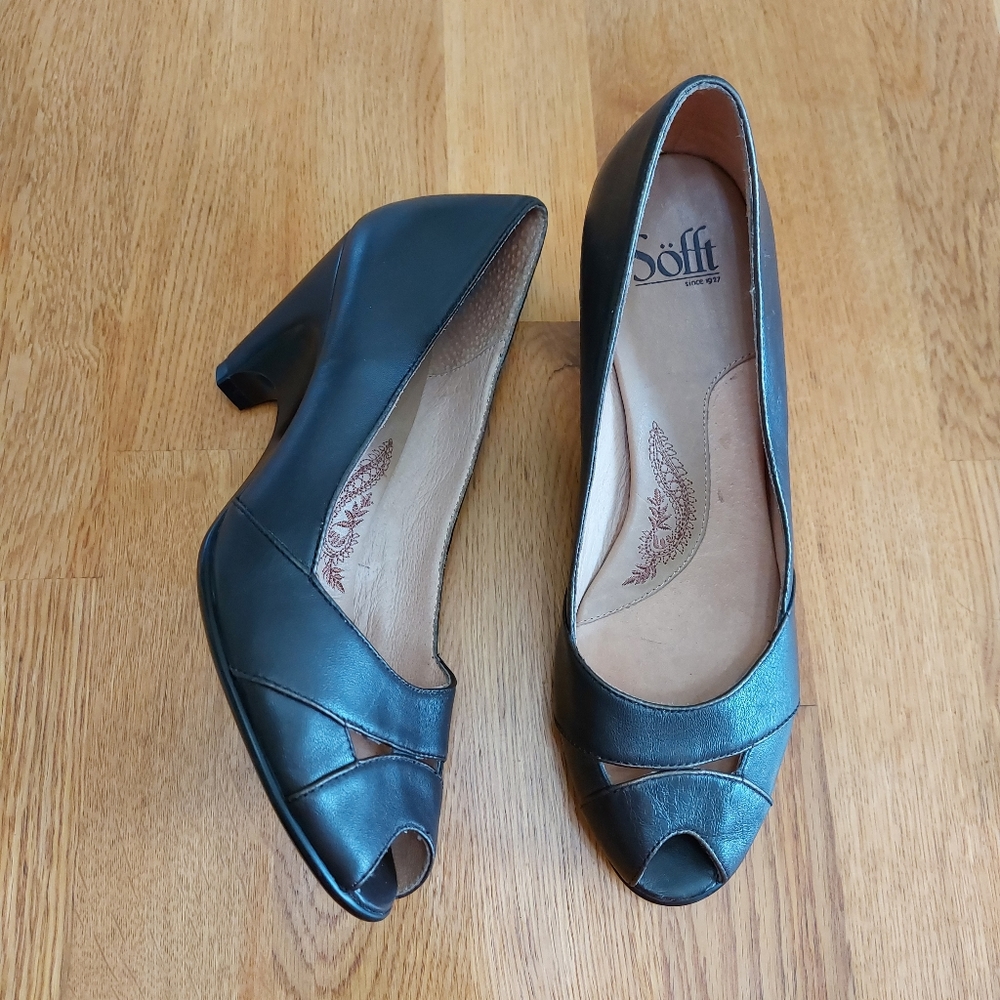 Sofft Brown Leather Peep Toe Pumps Size 9.5M classic Y2K